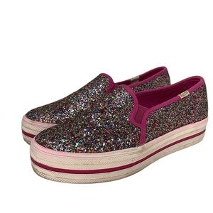 Kate Spade x Keds Shoes Colorful Glitter Slip-On Sneakers Size 5